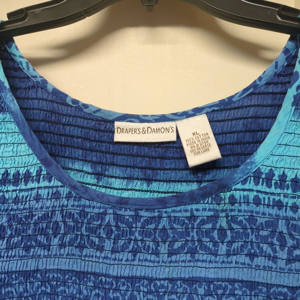 Drapers & Damons Blue Tiered Cotton Maxi Dress Smocked Bodice XL‎ Boho - Picture 3 of 7